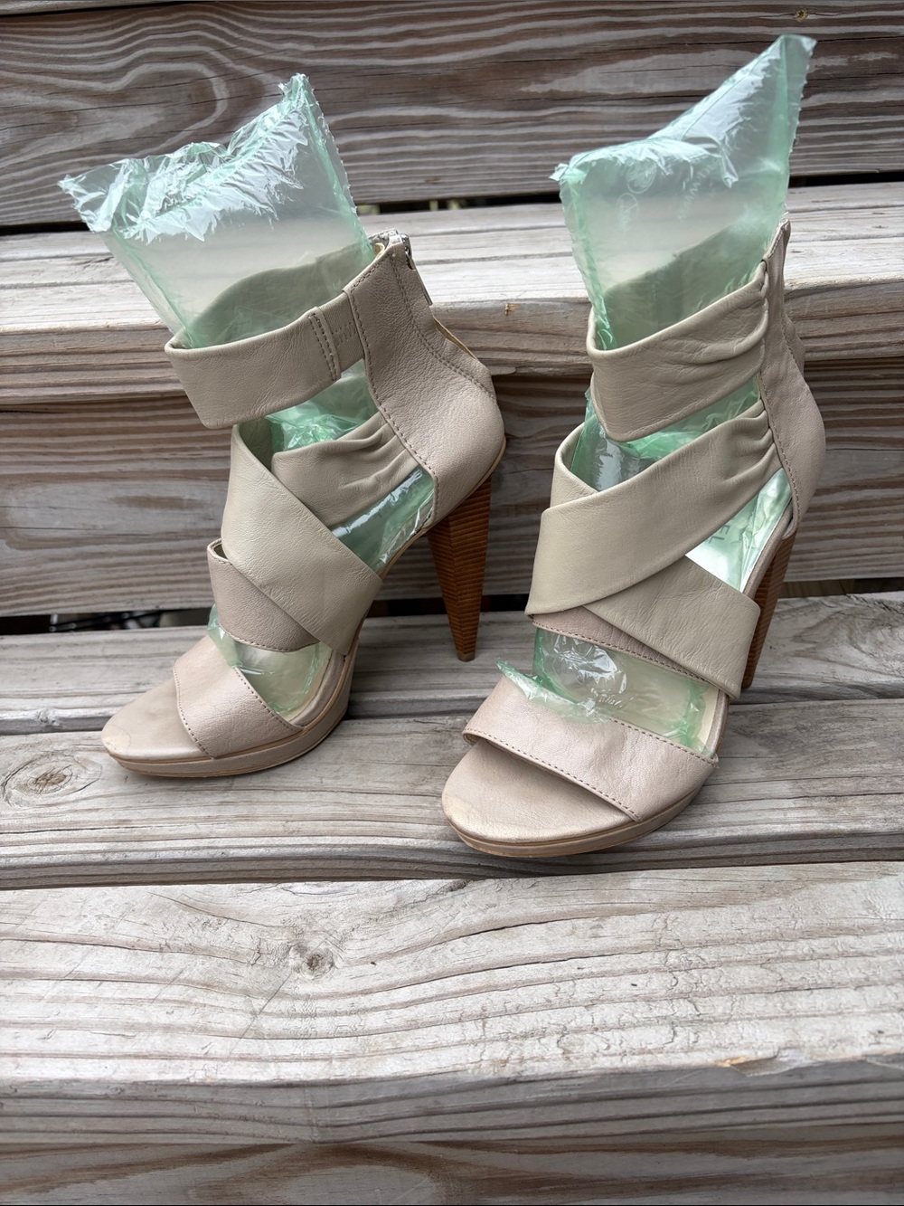 Michael Kors Beige Strappy Cone Heel Sandals